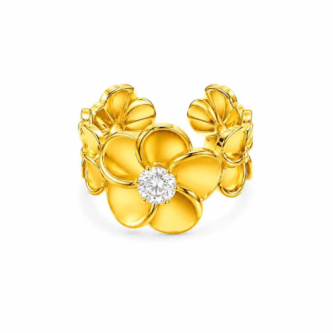 Elegant Blossom Ring with Sparkling CZ Crystal for Women