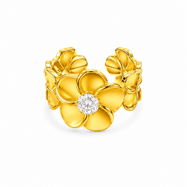Elegant Blossom Ring with Sparkling CZ Crystal for Women