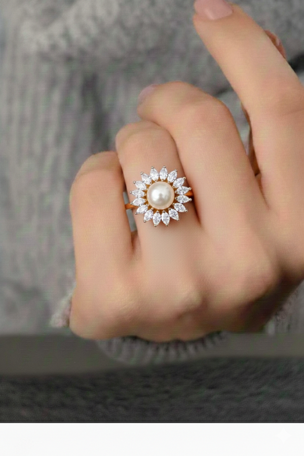 NXGOLD Pearl Flower Ring For Women