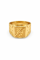 NXGOLD Royal Engraved Square Signet Gold Ring for Men