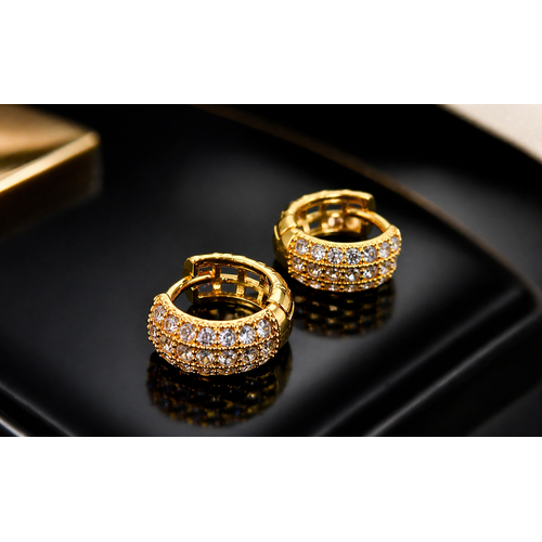 NXGOLD Luxe Pavé Crystal Gold-Toned Huggie Hoop Earrings for Women