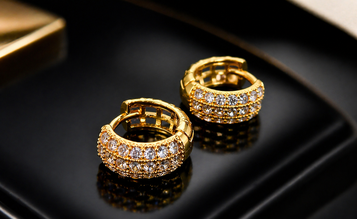 NXGOLD Luxe Pavé Crystal Gold-Toned Huggie Hoop Earrings for Women