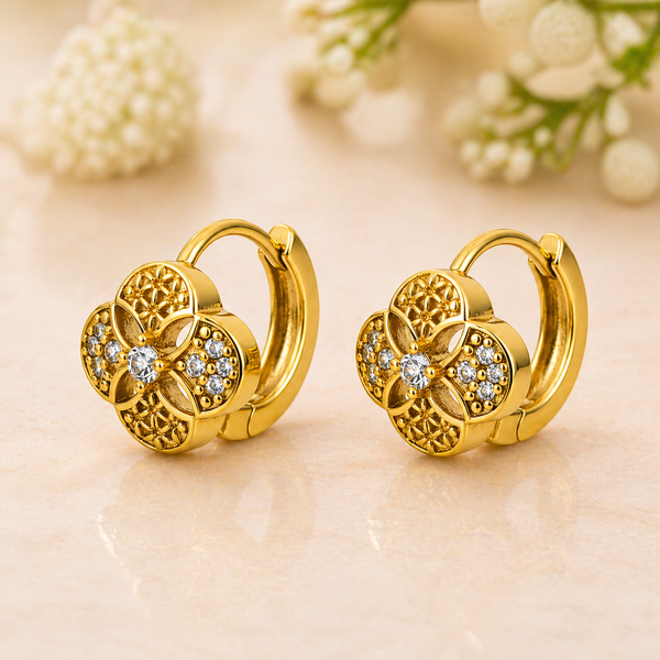NXGOLD Floral Gold Plated Hoop Earrings for Women & Girls