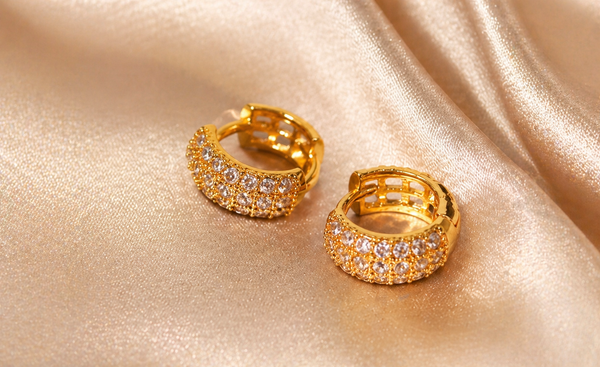 NXGOLD Luxe Pavé Crystal Gold-Toned Huggie Hoop Earrings for Women