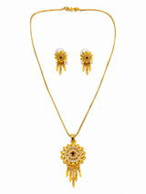 Elegant Traditional Floral Medallion Necklace & Earrings Set for Women