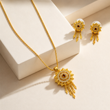 Elegant Traditional Floral Medallion Necklace & Earrings Set for Women