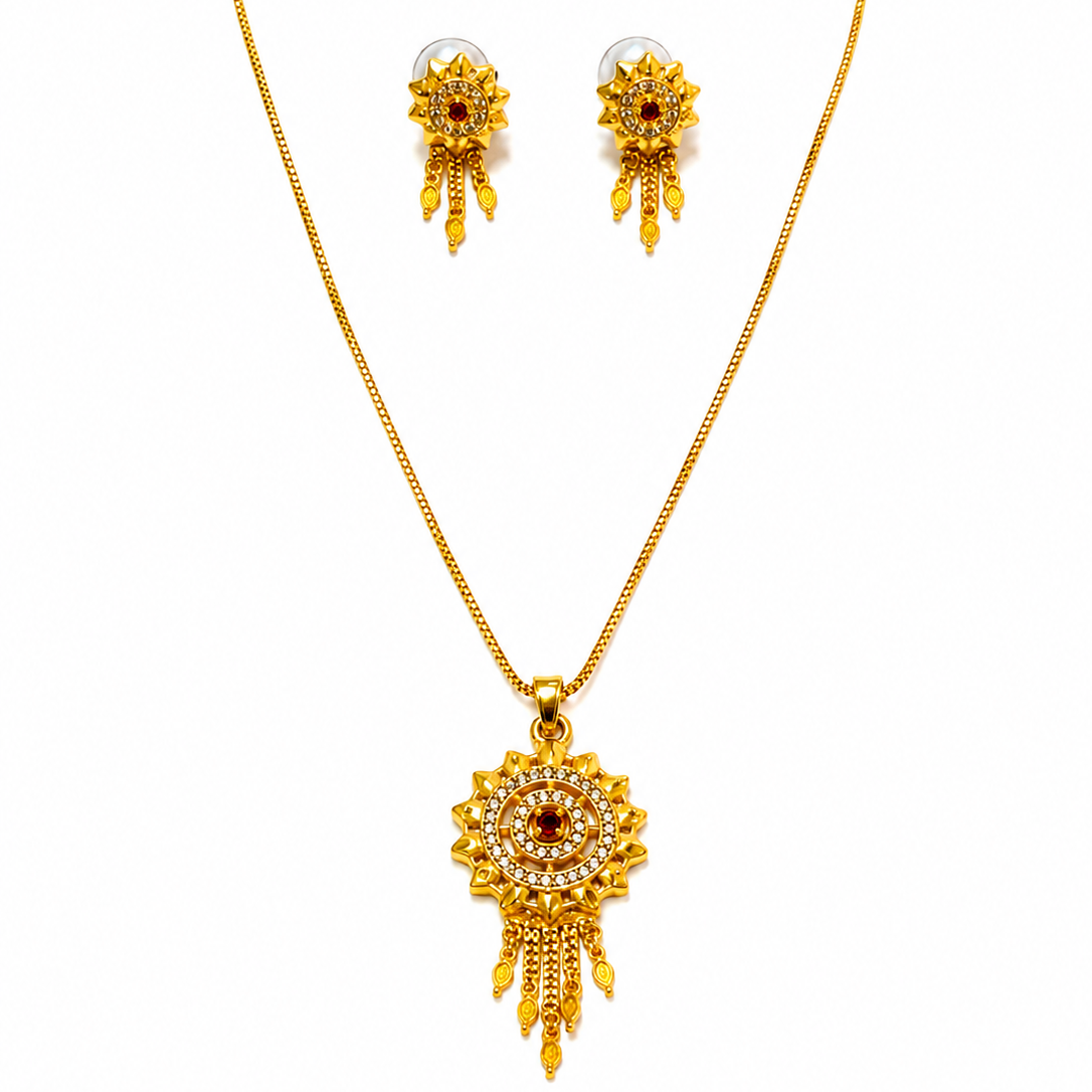 Elegant Traditional Floral Medallion Necklace & Earrings Set for Women