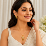 Elegant Traditional Floral Medallion Necklace & Earrings Set for Women
