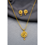 Traditional Floral Round Pendant Necklace & Earrings Set for Women