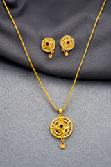 Traditional Floral Round Pendant Necklace & Earrings Set for Women