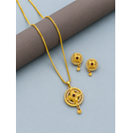 Traditional Floral Round Pendant Necklace & Earrings Set for Women