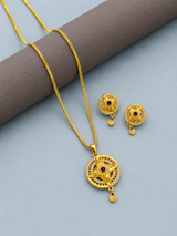 Traditional Floral Round Pendant Necklace & Earrings Set for Women