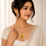 Traditional Floral Round Pendant Necklace & Earrings Set for Women