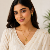 Elegant Circular Floral Pendant Necklace & Matching Earrings Set for Women