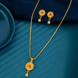 Elegant Floral Round Pendant Necklace & Matching Drop Earrings Set for Women