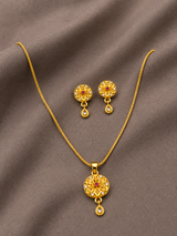 Elegant Floral Round Pendant Necklace & Matching Drop Earrings Set for Women