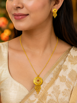Traditional Star Design Pendant Necklace & Matching Tassel Earrings Set for Women