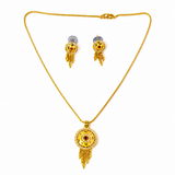 Royal Ruby CZ Circular Pendant Necklace Set with Matching Earrings for Women