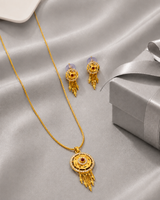 Royal Ruby CZ Circular Pendant Necklace Set with Matching Earrings for Women