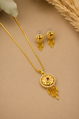 Royal Ruby CZ Circular Pendant Necklace Set with Matching Earrings for Women