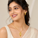 Royal Ruby CZ Circular Pendant Necklace Set with Matching Earrings for Women