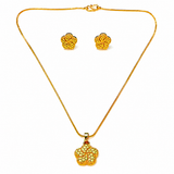 Elegant Floral Filigree Pendant Necklace Set with Matching Stud Earrings for Women