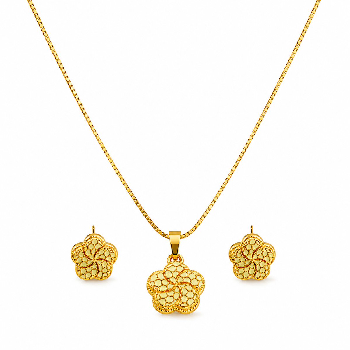 Elegant Floral Filigree Pendant Necklace Set with Matching Stud Earrings for Women