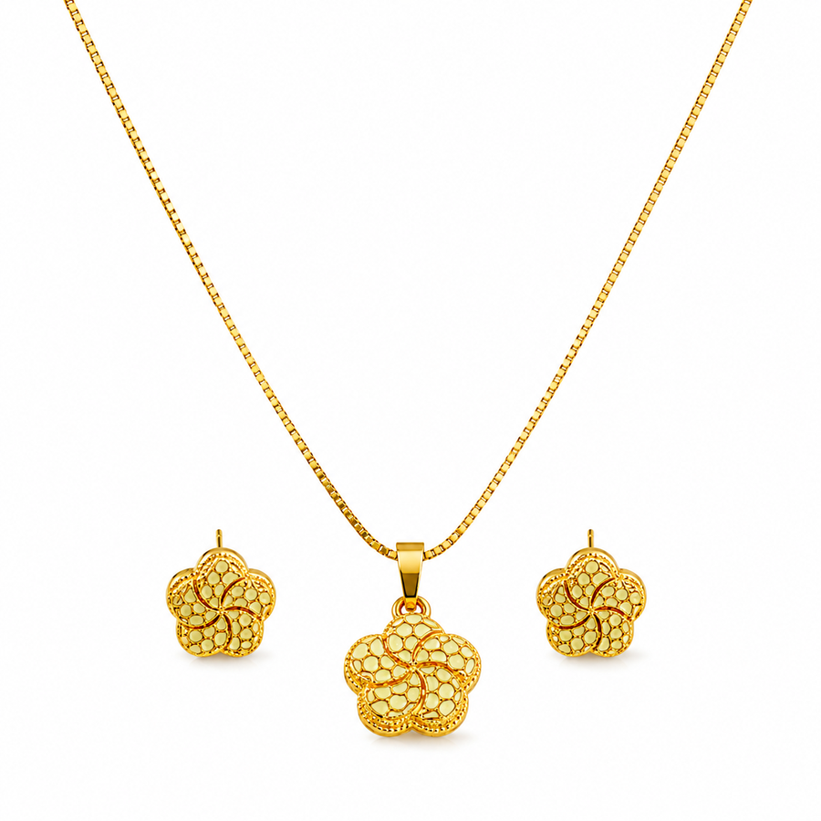 Elegant Floral Filigree Pendant Necklace Set with Matching Stud Earrings for Women