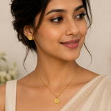 Elegant Floral Filigree Pendant Necklace Set with Matching Stud Earrings for Women