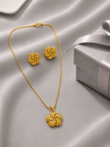 Elegant Floral Filigree Pendant Necklace Set with Matching Stud Earrings for Women