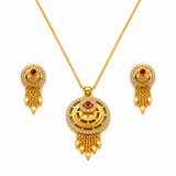 Royal Ruby CZ Circular Tassel Pendant Necklace Set with Matching Earrings for Women