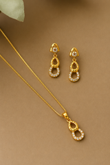 Elegant Double Teardrop CZ Pendant Necklace Set with Matching Drop Earrings for Women