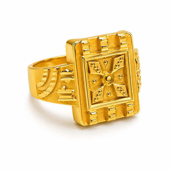 Royal Chakra Heritage Square Gold Statement Ring for Men