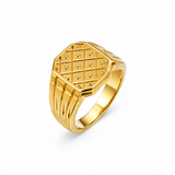 Imperial Checkered Crest Gold Ring For Men