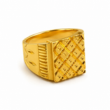 Majestic Grid Crest Gold Ring for Men