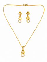 Elegant Double Teardrop CZ Pendant Necklace Set with Matching Drop Earrings for Women