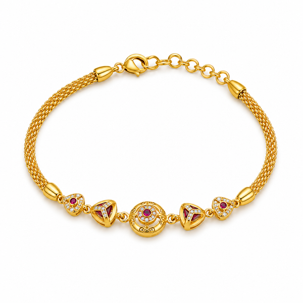 Luxury Ruby Trinity Charm Bracelet for Women & Girls