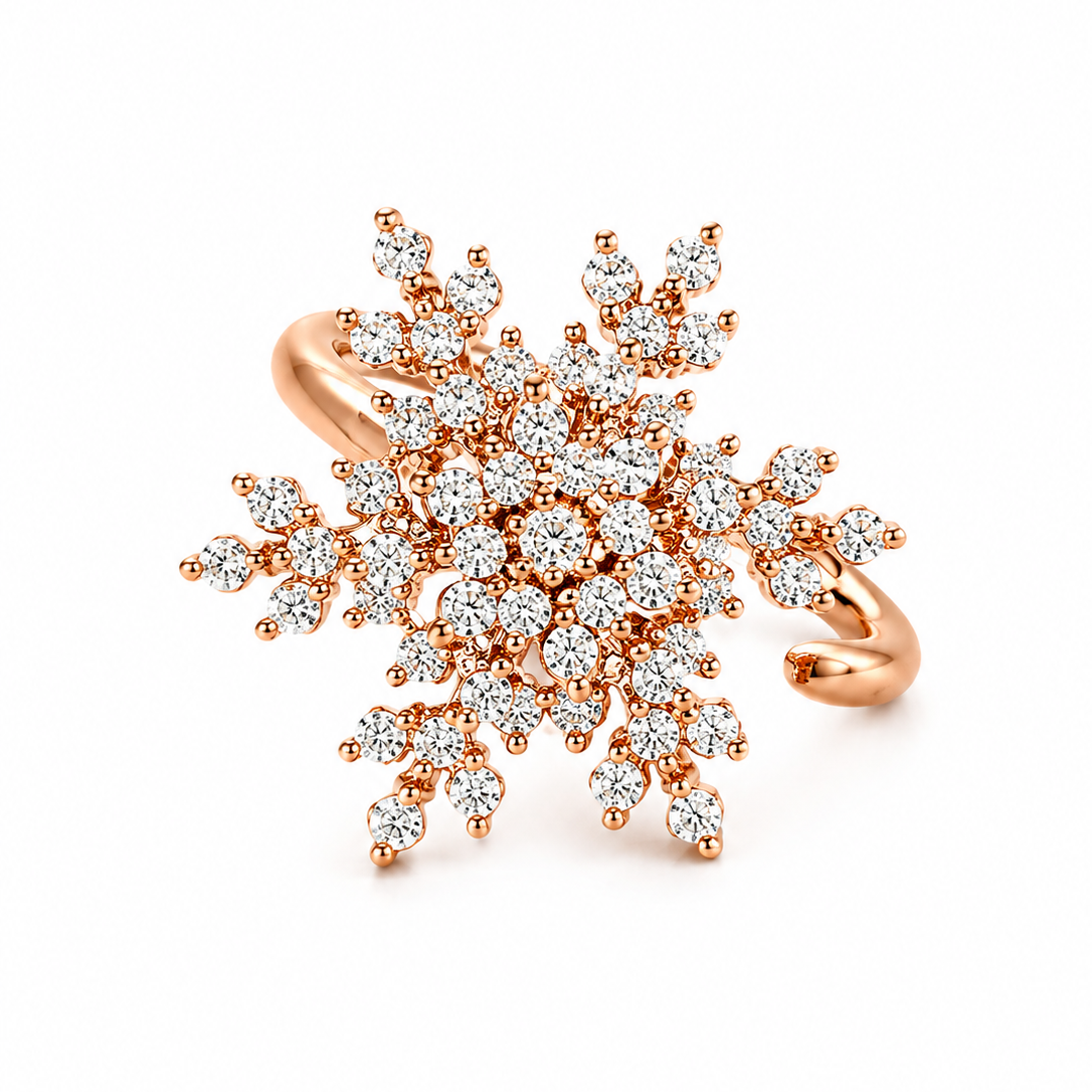 Luxury 360° Rotating Snowflake Spinner Ring with Sparkling CZ Stones
