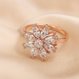 Luxury 360° Rotating Floral Blossom Adjustable Ring with Sparkling CZ