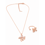 Elegant Rose Gold Crystal Floral Pendant Necklace with Matching Ring Combo Set for Women