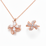 Elegant Rose Gold Crystal Floral Pendant Necklace with Matching Ring Combo Set for Women