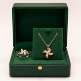 Elegant Rose Gold Crystal Floral Pendant Necklace with Matching Ring Combo Set for Women