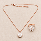Elegant Rose Gold Opal Floral Pendant Necklace with Matching Ring Combo Set for Women