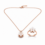 Elegant Rose Gold Opal Floral Pendant Necklace with Matching Ring Combo Set for Women