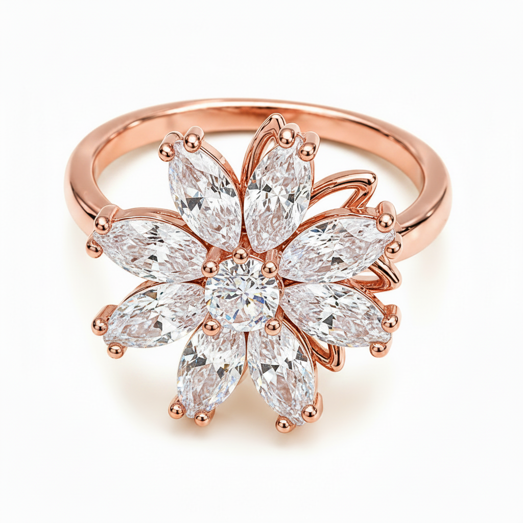 Luxury 360° Rotating Floral Blossom Adjustable Ring with Sparkling CZ