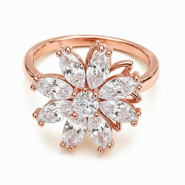 Luxury 360° Rotating Floral Blossom Adjustable Ring with Sparkling CZ