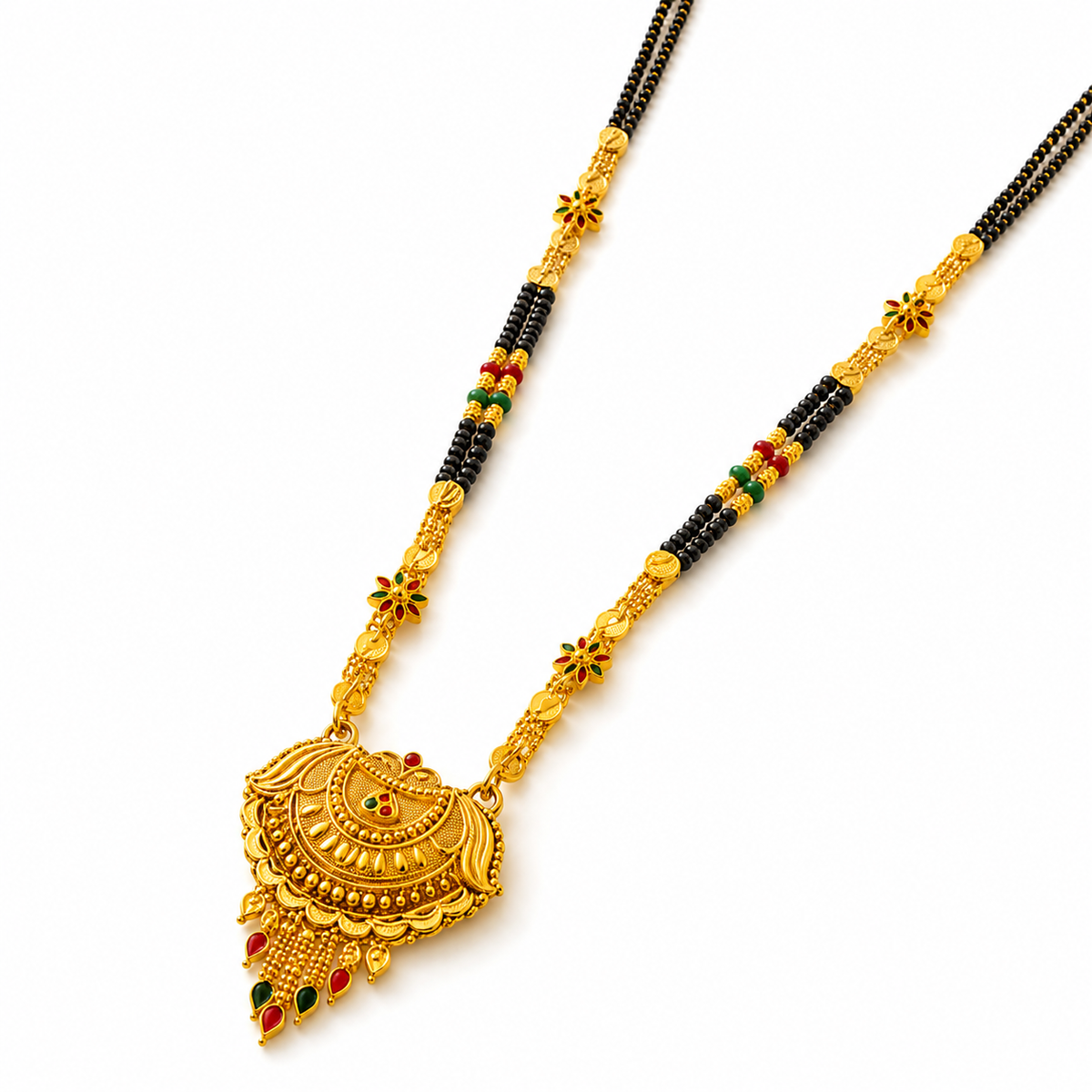 Traditional Black Bead Mangalsutra with Ornamental Heritage Pendant