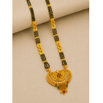 Traditional Bridal Mangalsutra Necklace with Black Beads and Ornate Pendant
