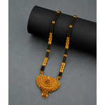 Traditional Bridal Mangalsutra Necklace with Black Beads and Ornate Pendant