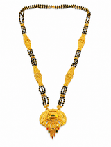 Traditional Black Bead Mangalsutra with Antique Floral Designer Pendant for Women